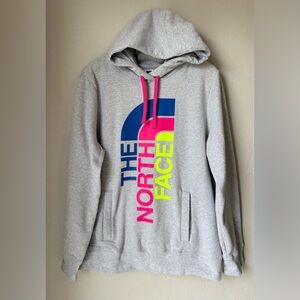The North Face Women's TriVert Logo Gray Pullover Hoodie Rainbow Logo Size XL